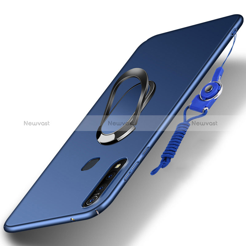 Hard Rigid Plastic Matte Finish Case Cover with Magnetic Finger Ring Stand S01 for Vivo Y19 Blue