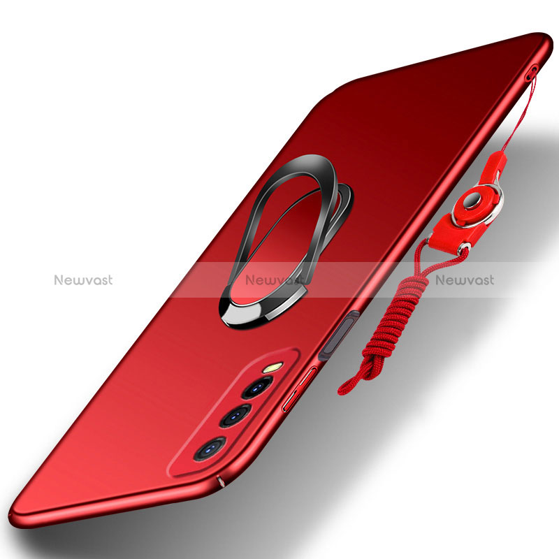 Hard Rigid Plastic Matte Finish Case Cover with Magnetic Finger Ring Stand S01 for Vivo Y50t Red