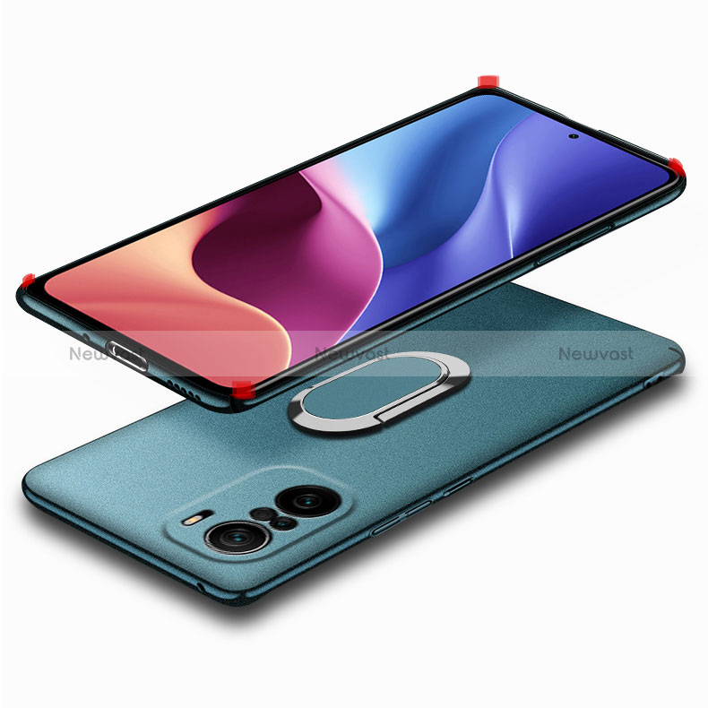 Hard Rigid Plastic Matte Finish Case Cover with Magnetic Finger Ring Stand S01 for Xiaomi Poco F3 5G