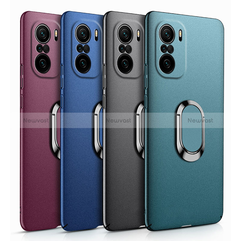 Hard Rigid Plastic Matte Finish Case Cover with Magnetic Finger Ring Stand S01 for Xiaomi Poco F3 5G