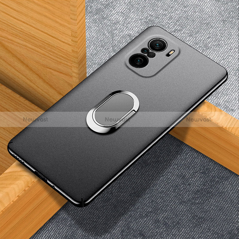 Hard Rigid Plastic Matte Finish Case Cover with Magnetic Finger Ring Stand S01 for Xiaomi Redmi K40 5G