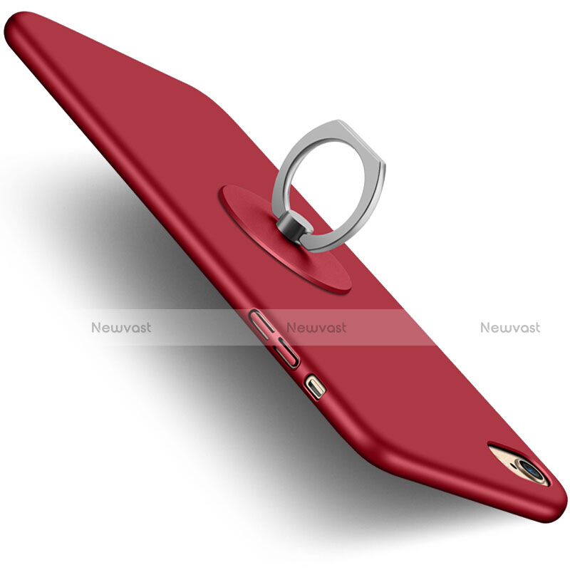 Hard Rigid Plastic Matte Finish Cover with Finger Ring Stand A01 for Apple iPhone 6 Red