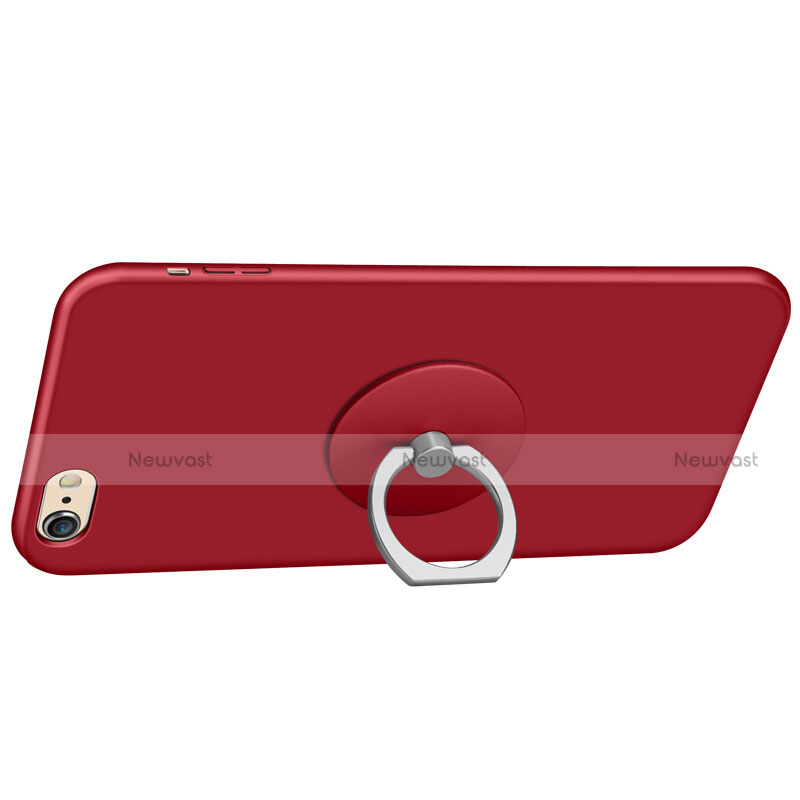 Hard Rigid Plastic Matte Finish Cover with Finger Ring Stand A01 for Apple iPhone 6 Red