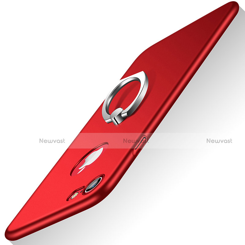 Hard Rigid Plastic Matte Finish Cover with Finger Ring Stand A02 for Apple iPhone 8 Red