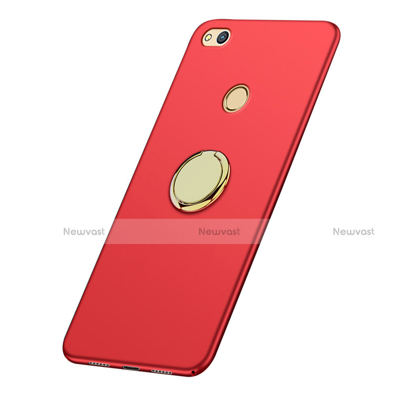 Hard Rigid Plastic Matte Finish Cover with Finger Ring Stand A02 for Huawei GR3 (2017) Red