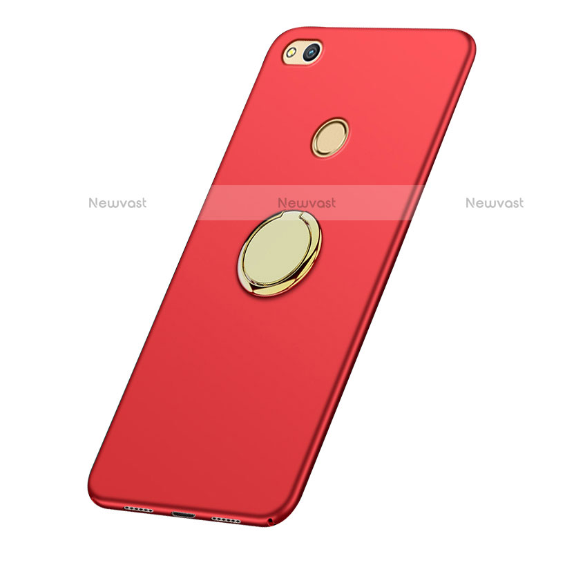 Hard Rigid Plastic Matte Finish Cover with Finger Ring Stand A02 for Huawei Honor 8 Lite Red