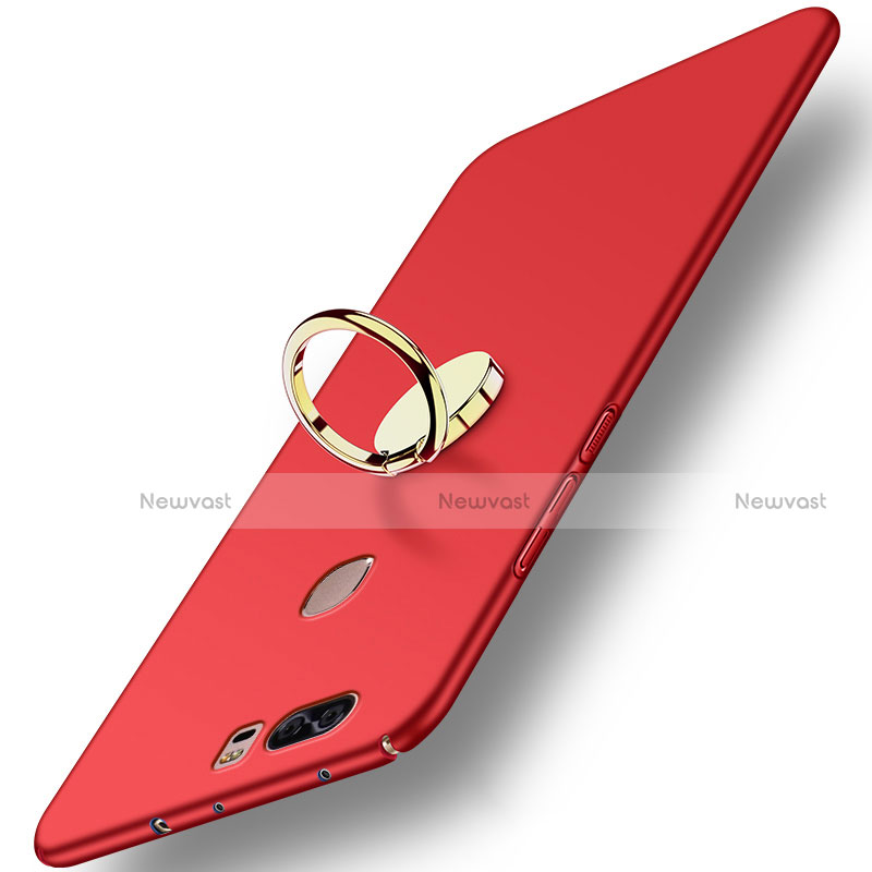 Hard Rigid Plastic Matte Finish Cover with Finger Ring Stand A02 for Huawei Honor V8 Red
