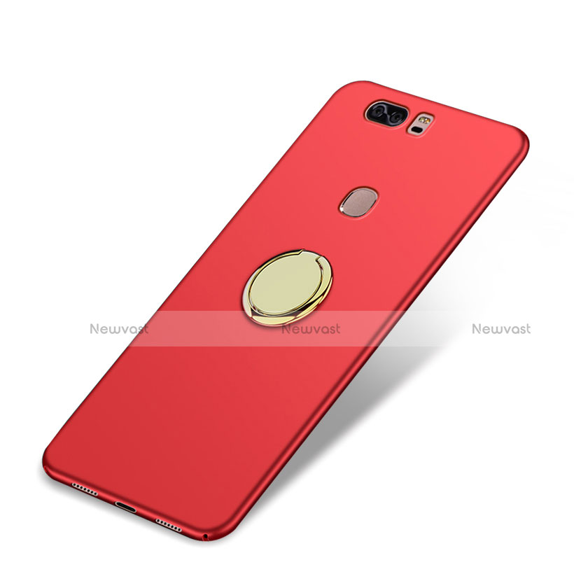 Hard Rigid Plastic Matte Finish Cover with Finger Ring Stand A02 for Huawei Honor V8 Red