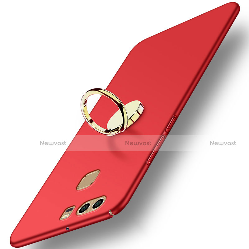 Hard Rigid Plastic Matte Finish Cover with Finger Ring Stand A02 for Huawei P9 Red