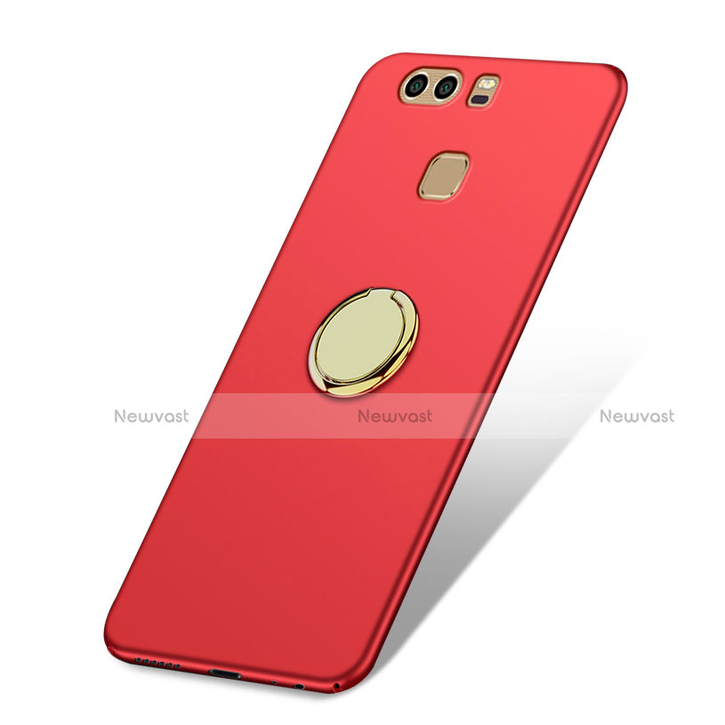 Hard Rigid Plastic Matte Finish Cover with Finger Ring Stand A02 for Huawei P9 Red