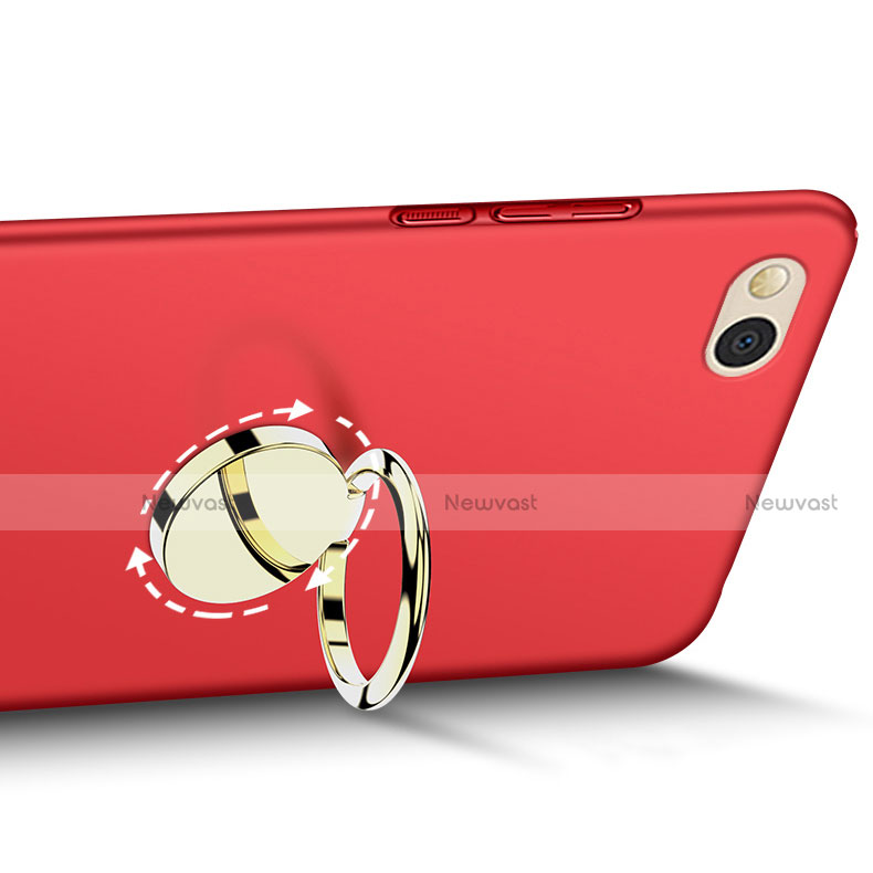 Hard Rigid Plastic Matte Finish Cover with Finger Ring Stand A02 for Xiaomi Mi 5C Red