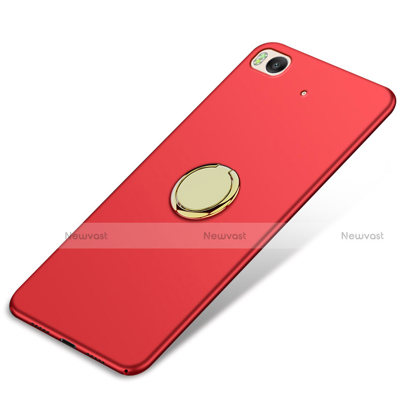 Hard Rigid Plastic Matte Finish Cover with Finger Ring Stand A02 for Xiaomi Mi 5S 4G Red