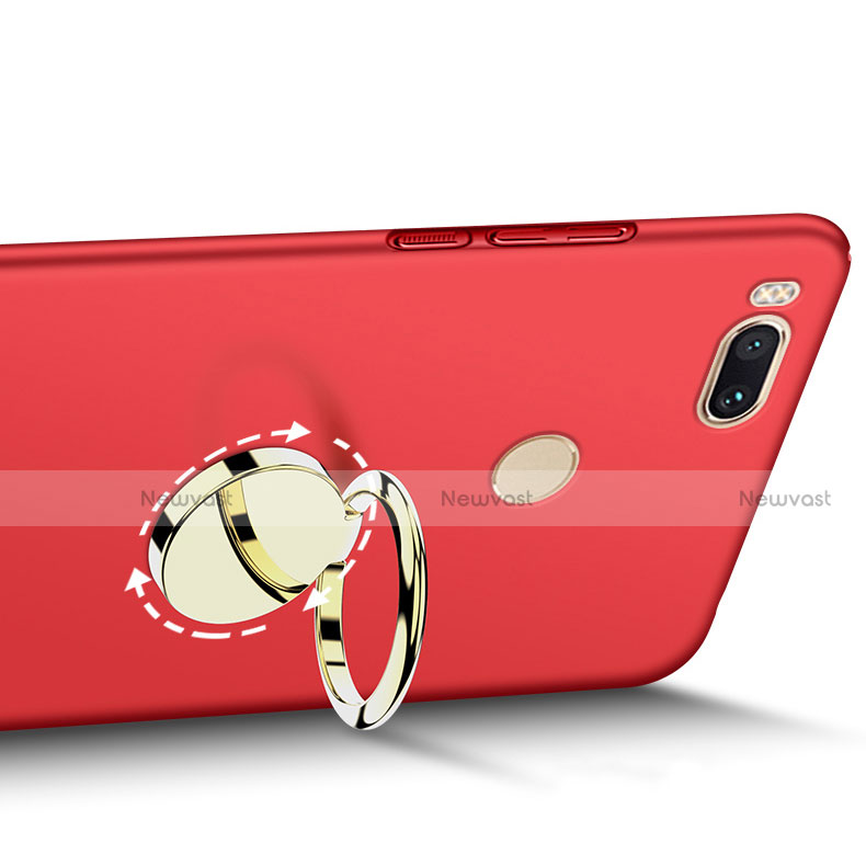 Hard Rigid Plastic Matte Finish Cover with Finger Ring Stand A02 for Xiaomi Mi 5X Red