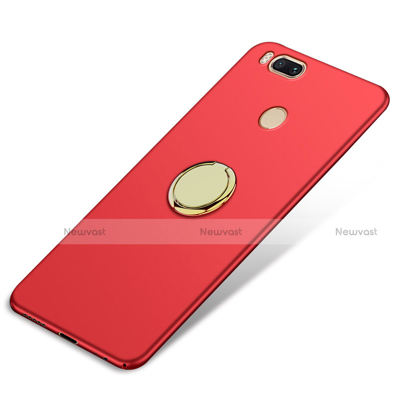 Hard Rigid Plastic Matte Finish Cover with Finger Ring Stand A02 for Xiaomi Mi A1 Red