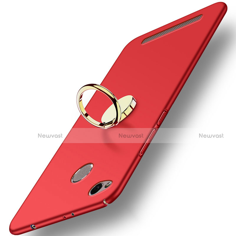 Hard Rigid Plastic Matte Finish Cover with Finger Ring Stand A02 for Xiaomi Redmi 3 High Edition Red