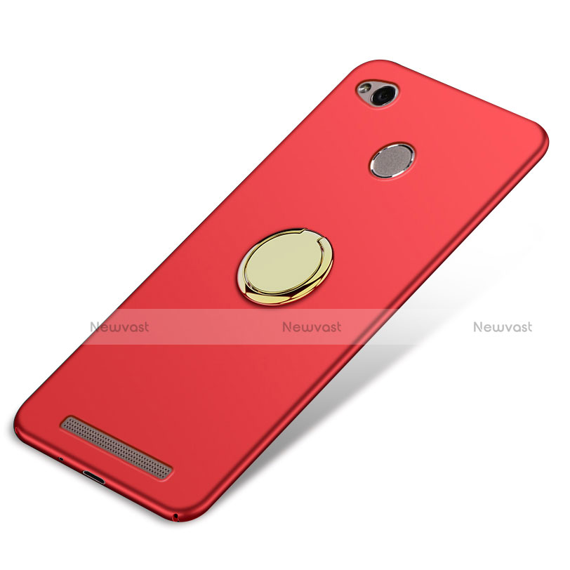 Hard Rigid Plastic Matte Finish Cover with Finger Ring Stand A02 for Xiaomi Redmi 3 High Edition Red