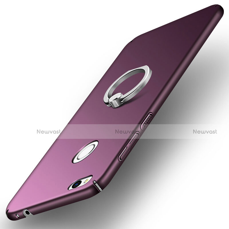 Hard Rigid Plastic Matte Finish Cover with Finger Ring Stand A03 for Huawei GR3 (2017) Purple