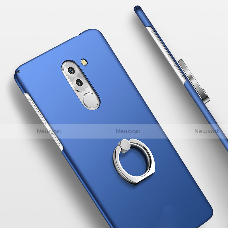 Hard Rigid Plastic Matte Finish Cover with Finger Ring Stand A03 for Huawei Honor 6X Blue