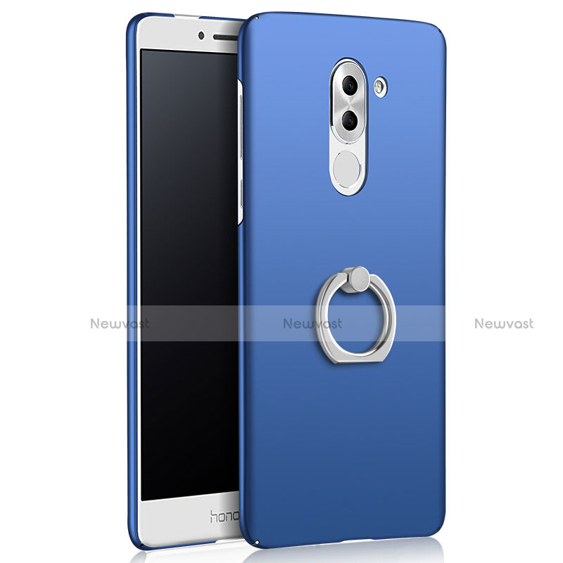 Hard Rigid Plastic Matte Finish Cover with Finger Ring Stand A03 for Huawei Honor 6X Pro Blue