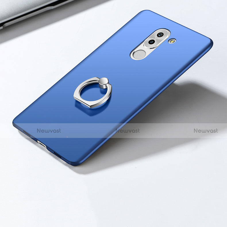 Hard Rigid Plastic Matte Finish Cover with Finger Ring Stand A03 for Huawei Honor 6X Pro Blue