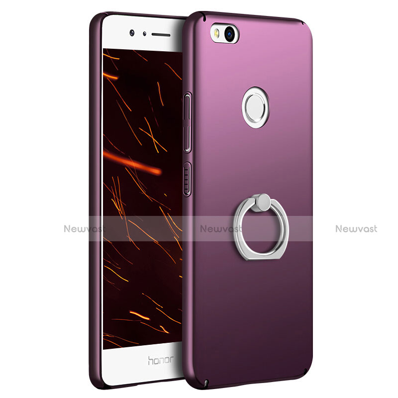 Hard Rigid Plastic Matte Finish Cover with Finger Ring Stand A03 for Huawei Honor 8 Lite Purple