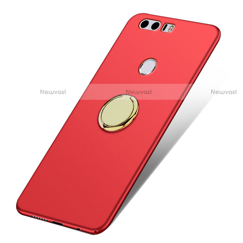 Hard Rigid Plastic Matte Finish Cover with Finger Ring Stand A03 for Huawei Honor 8 Red