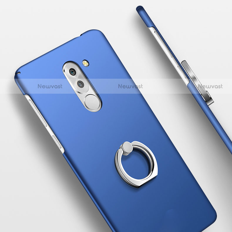 Hard Rigid Plastic Matte Finish Cover with Finger Ring Stand A03 for Huawei Mate 9 Lite Blue