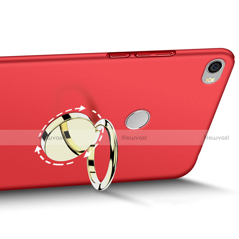 Hard Rigid Plastic Matte Finish Cover with Finger Ring Stand A03 for Xiaomi Mi Max Red