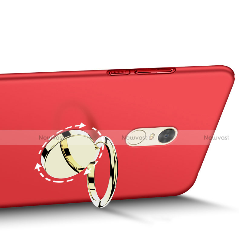 Hard Rigid Plastic Matte Finish Cover with Finger Ring Stand A03 for Xiaomi Redmi Note 4X High Edition Red