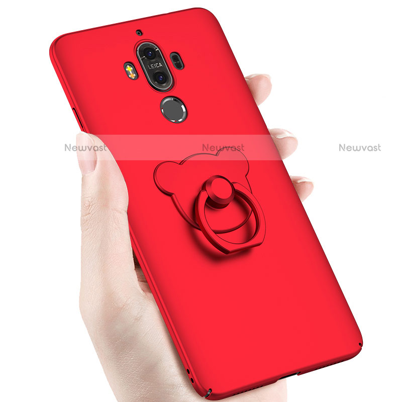 Hard Rigid Plastic Matte Finish Cover with Finger Ring Stand A04 for Huawei Mate 9 Red