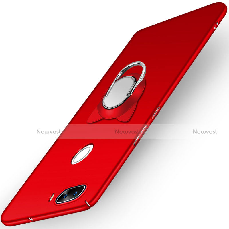 Hard Rigid Plastic Matte Finish Cover with Finger Ring Stand A04 for Huawei Nova 2 Red