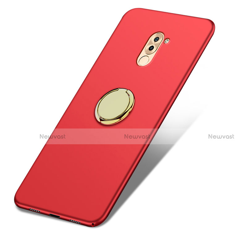 Hard Rigid Plastic Matte Finish Cover with Finger Ring Stand A05 for Huawei Honor 6X Red