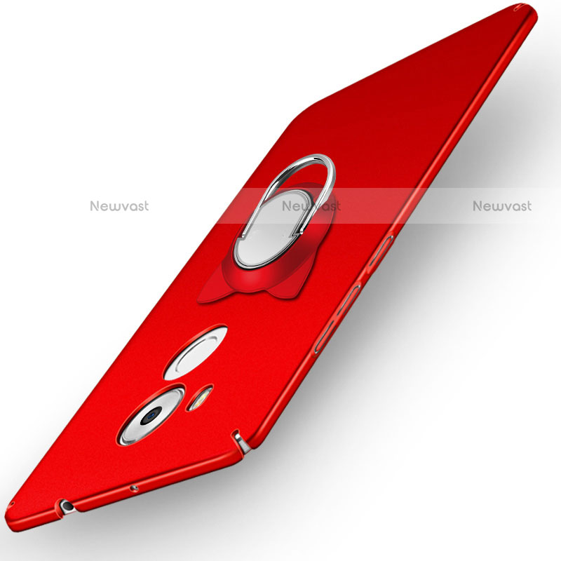 Hard Rigid Plastic Matte Finish Cover with Finger Ring Stand A05 for Huawei Mate 8 Red