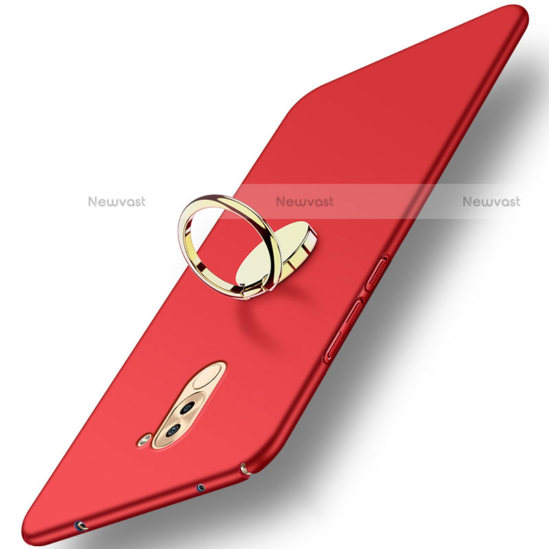 Hard Rigid Plastic Matte Finish Cover with Finger Ring Stand A05 for Huawei Mate 9 Lite Red