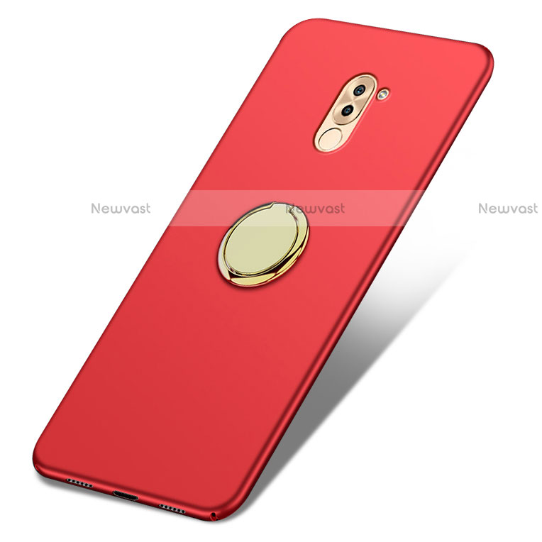 Hard Rigid Plastic Matte Finish Cover with Finger Ring Stand A05 for Huawei Mate 9 Lite Red