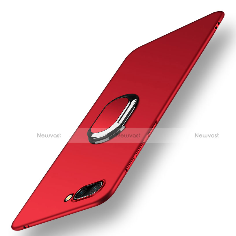 Hard Rigid Plastic Matte Finish Cover with Finger Ring Stand and Lanyard for Huawei Honor 10 Red