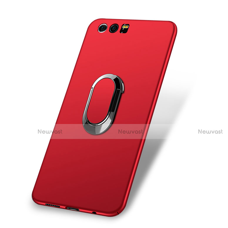 Hard Rigid Plastic Matte Finish Cover with Finger Ring Stand and Lanyard for Huawei Honor 9 Premium Red