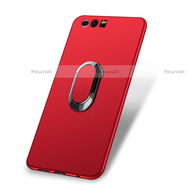 Hard Rigid Plastic Matte Finish Cover with Finger Ring Stand and Lanyard for Huawei Honor 9 Red