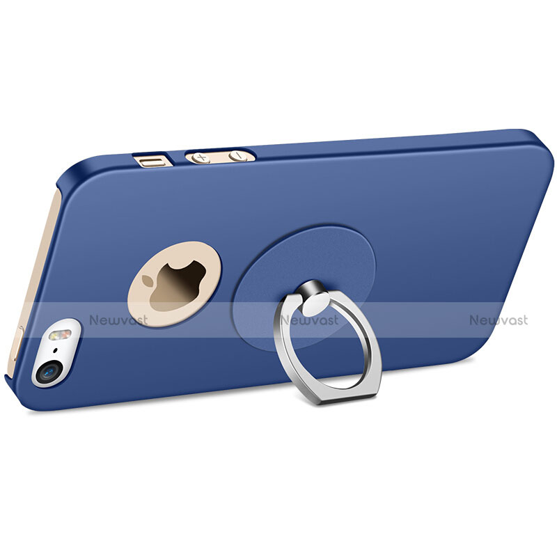 Hard Rigid Plastic Matte Finish Cover with Finger Ring Stand for Apple iPhone 5 Blue