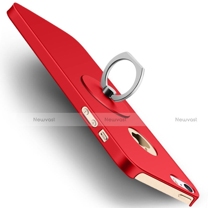 Hard Rigid Plastic Matte Finish Cover with Finger Ring Stand for Apple iPhone 5 Red