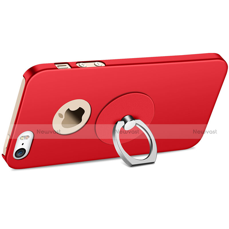 Hard Rigid Plastic Matte Finish Cover with Finger Ring Stand for Apple iPhone 5 Red