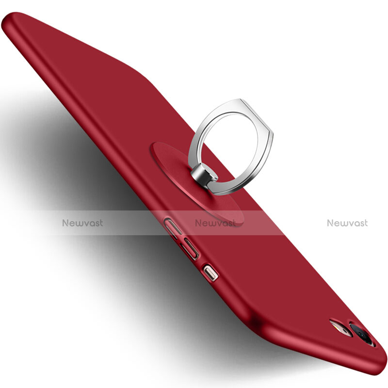 Hard Rigid Plastic Matte Finish Cover with Finger Ring Stand for Apple iPhone 8 Red