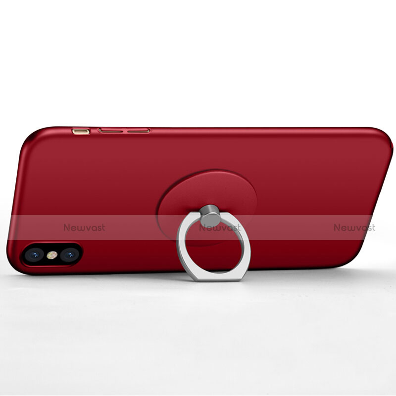 Hard Rigid Plastic Matte Finish Cover with Finger Ring Stand for Apple iPhone Xs Max Red