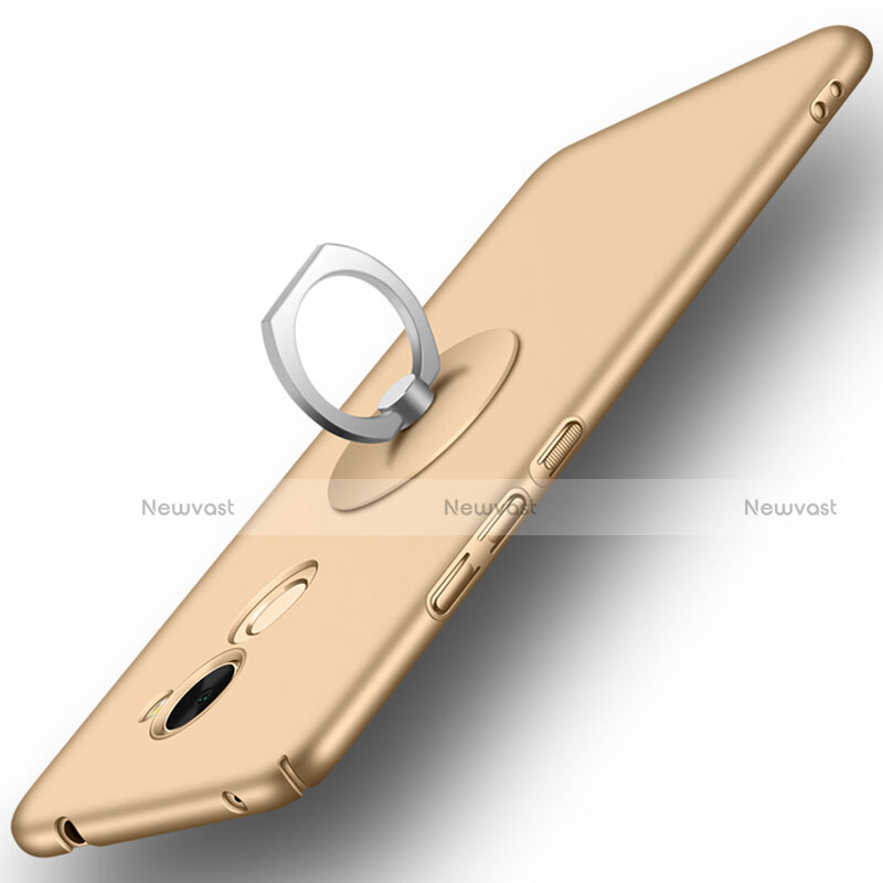 Hard Rigid Plastic Matte Finish Cover with Finger Ring Stand for Huawei Enjoy 7 Plus Gold