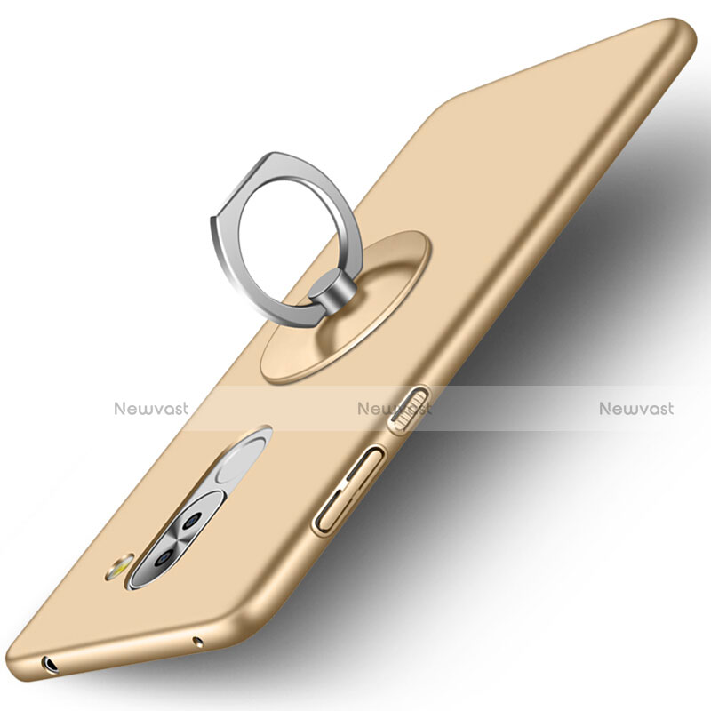 Hard Rigid Plastic Matte Finish Cover with Finger Ring Stand for Huawei GR5 (2017) Gold