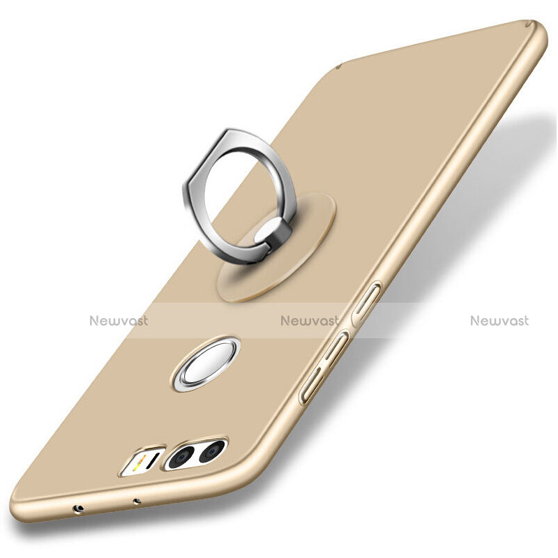 Hard Rigid Plastic Matte Finish Cover with Finger Ring Stand for Huawei Honor 8 Gold