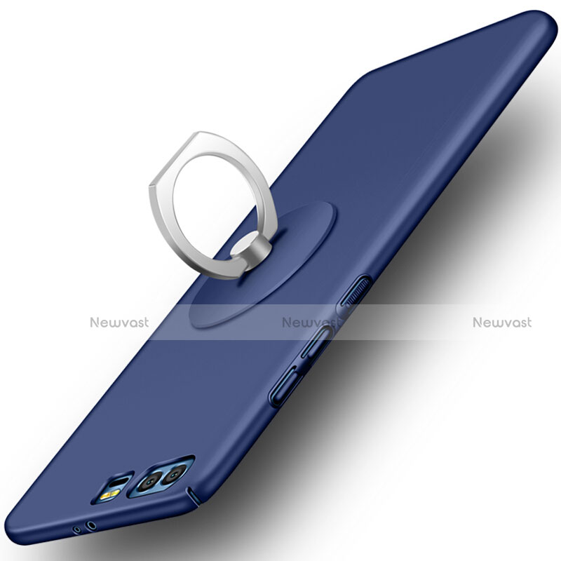 Hard Rigid Plastic Matte Finish Cover with Finger Ring Stand for Huawei Honor 9 Blue