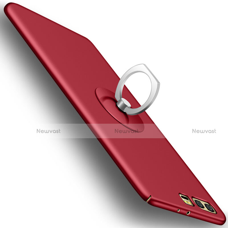 Hard Rigid Plastic Matte Finish Cover with Finger Ring Stand for Huawei Honor 9 Premium Red