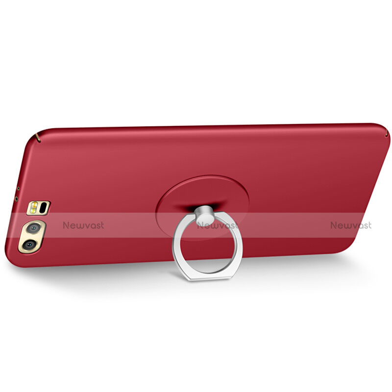 Hard Rigid Plastic Matte Finish Cover with Finger Ring Stand for Huawei Honor 9 Premium Red