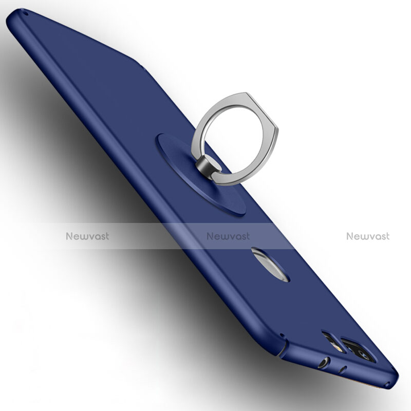 Hard Rigid Plastic Matte Finish Cover with Finger Ring Stand for Huawei Honor V8 Blue